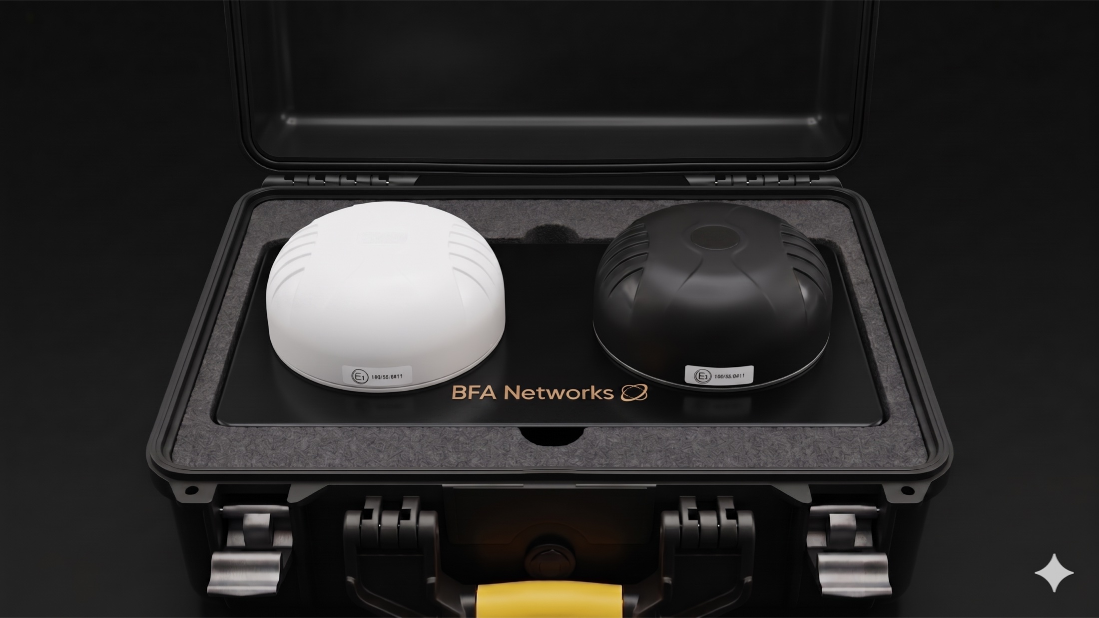 BFA Fly — rugged carry-on case with dual high-gain 4x4 MIMO dome antennas